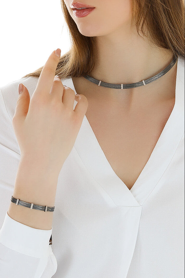 Elizi Trabzon Hasırı Titanyum Altın Set - 3 Sıra Dilara