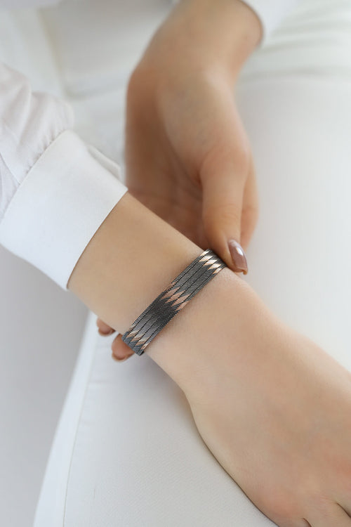 Elizi Trabzon Hasırı Titanyum Bileklik - 5 SIra