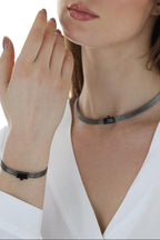 Elizi Trabzon Hasırı Titanyum Set - 3 Sıra Oniks