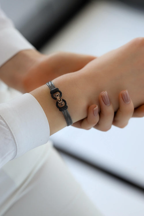 Trabzon Hasırı Titanyum Altın Bileklik - 3 Sıra Hitra