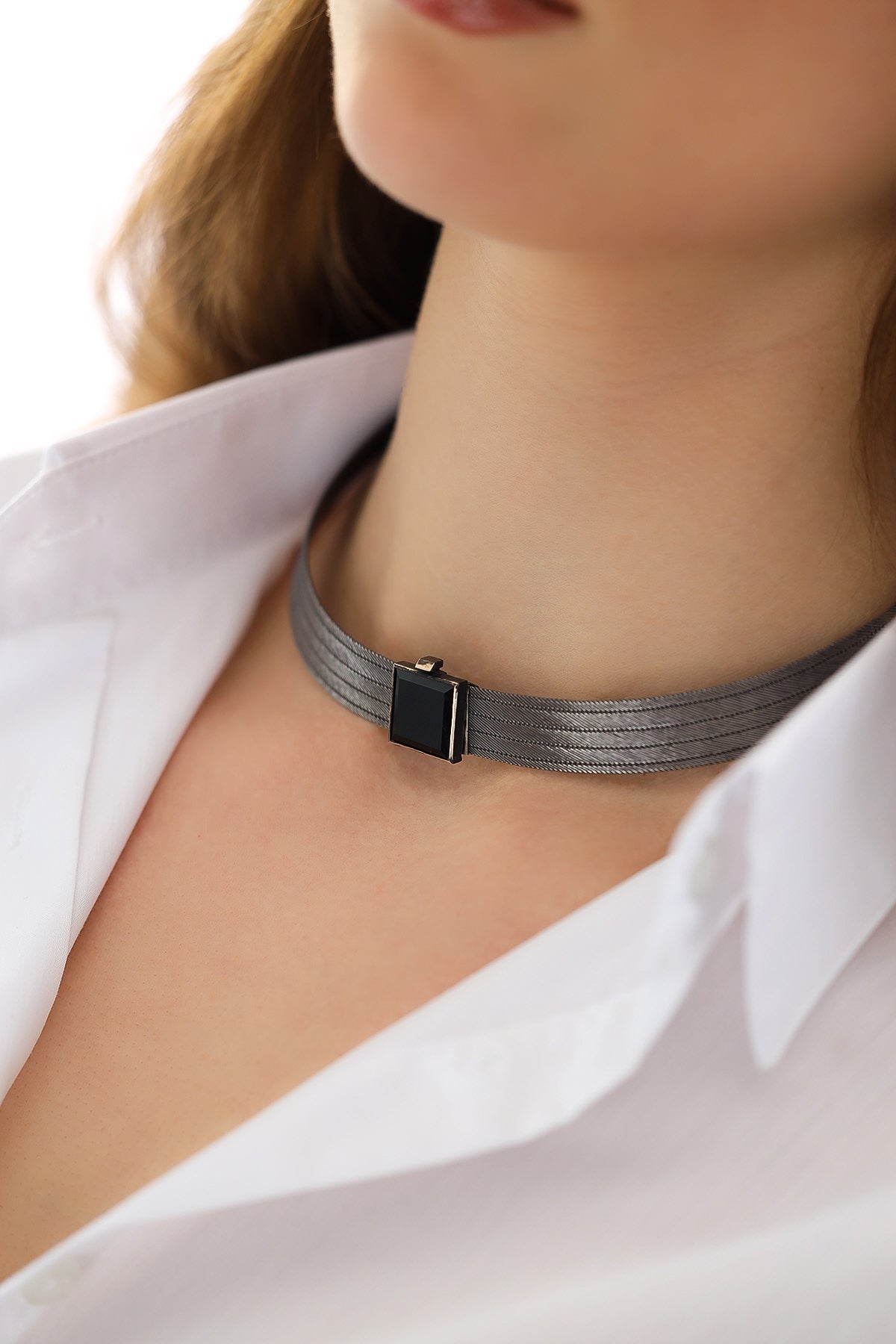 Trabzon Hasırı Titanyum Set - 5 Sıra Bilezik 5 Sıra Gerdanlık Oniks