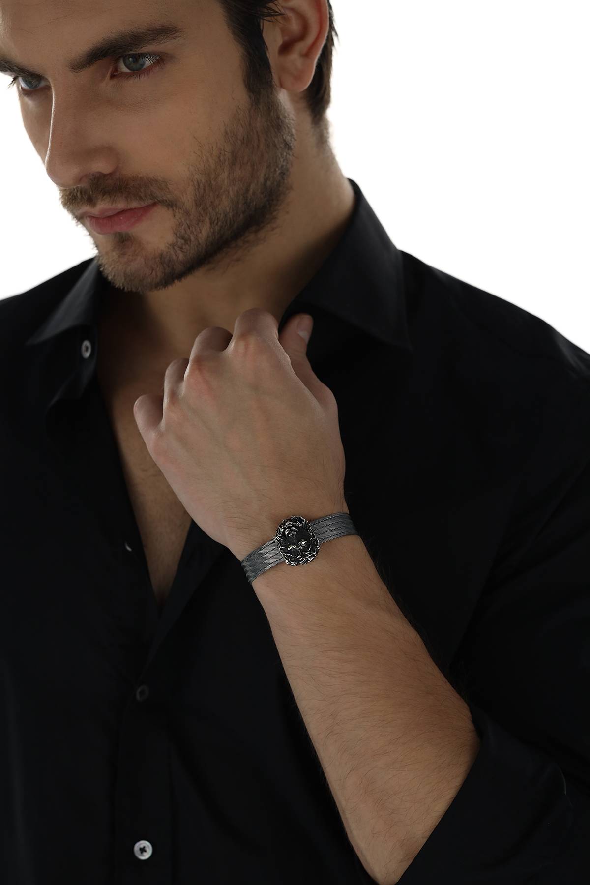 Elizi Trabzon Hasırı Titanyum Erkek Bileklik - 5 Sıra Arslan