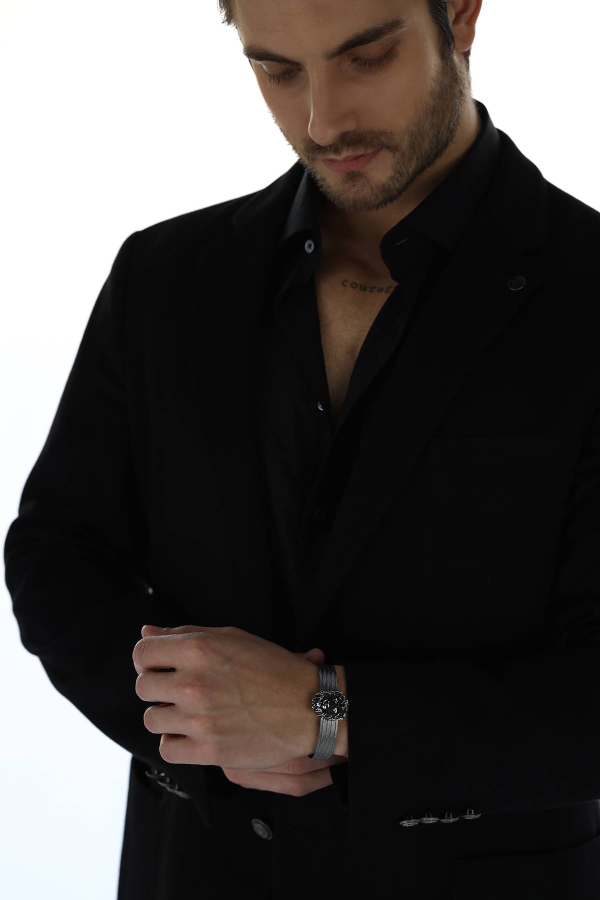 Elizi Trabzon Hasırı Titanyum Erkek Bileklik - 5 Sıra Arslan