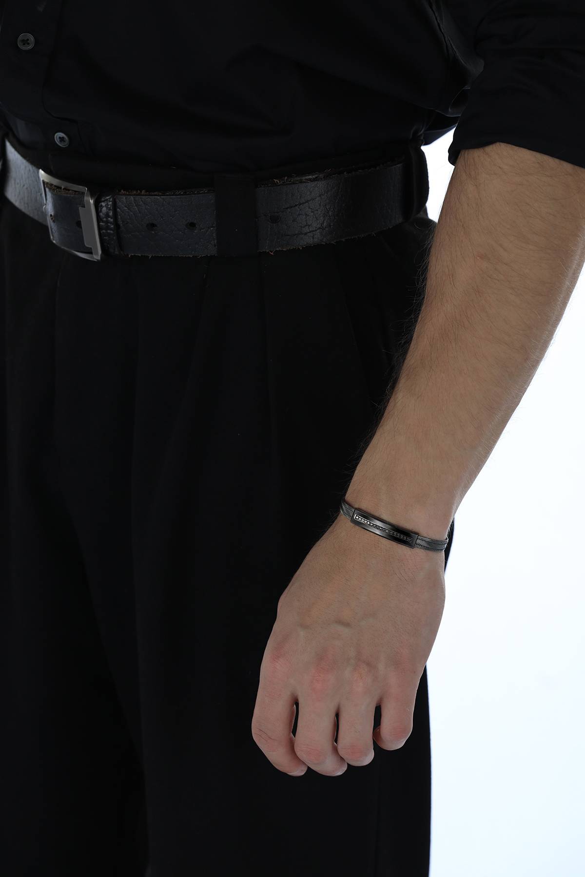 Elizi Trabzon Hasırı Titanyum Erkek Bileklik - 3 Sıra Siyah Pırlanta