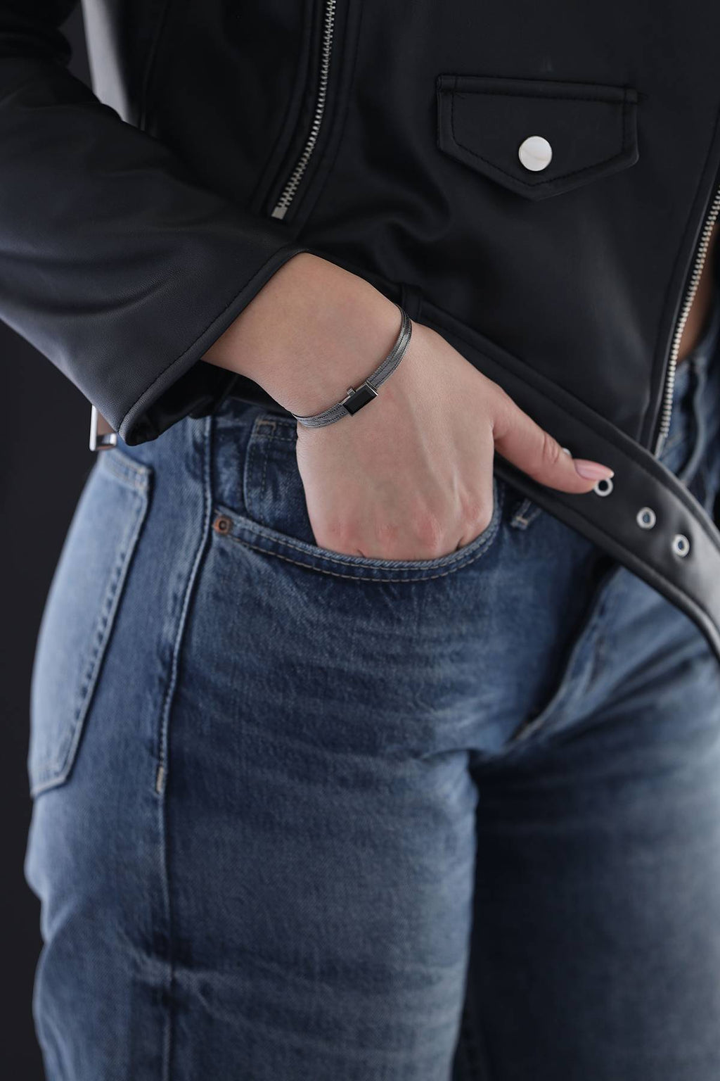 Elizi Trabzon Hasırı Titanyum Set - 3 Sıra Oniks