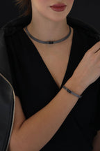 Elizi Trabzon Hasırı Titanyum Set - 3 Sıra Oniks