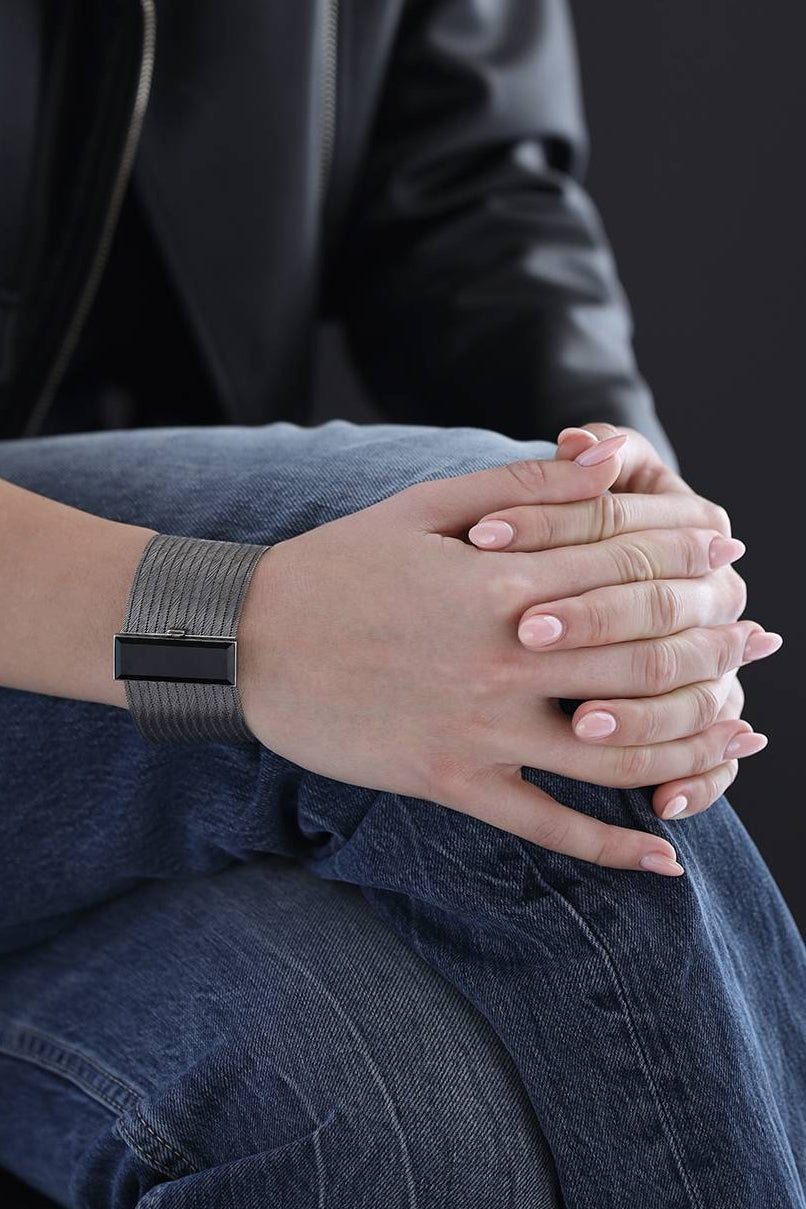 Elizi Trabzon Hasırı Titanyum Set - 13 Sıra Bilezik 5 Sıra Gerdanlık Oniks