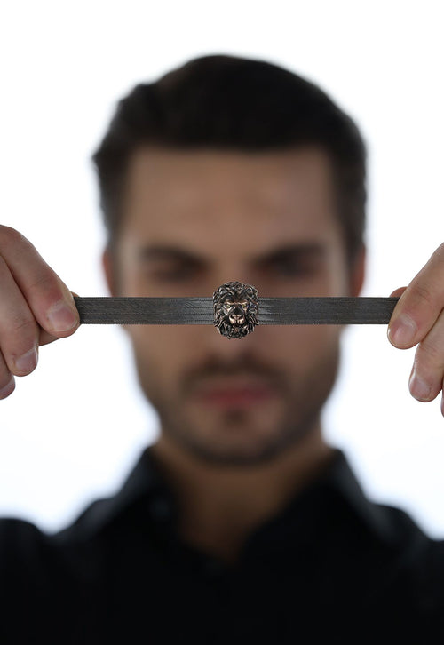 Elizi Trabzon Hasırı Titanyum Altın Gümüş Erkek Bileklik - 5 Sıra Arslan