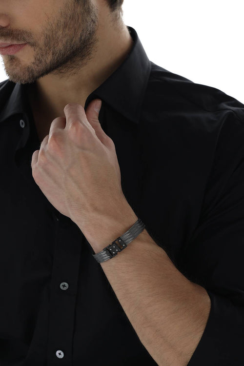 Elizi Trabzon Hasırı Titanyum Altın Gümüş Erkek Bileklik - 5 Sıra Arslan